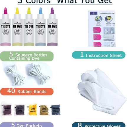 WINSONS Tie Dye Kit, 5 Colours Non Toxic Permanent Fabric Dye Art Set for Kids Women for Homemade Party Creative Group Activities DIY Gift