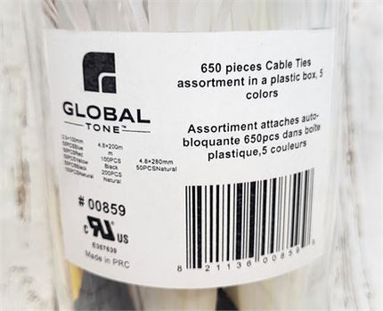 GLOBALTONE 650 pcs Self-Locking Cable Ties Assortment