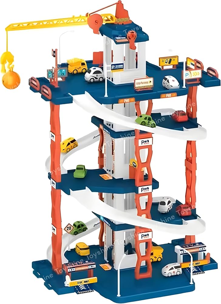 Toyshine 56cm DIY Multi Story City Parking Ramp Track Toy with Hand Control Crane, Garage Toy | Parent Child Interactive Puzzle Toy with 3 Mini Cars for Kids 3+Yrs
