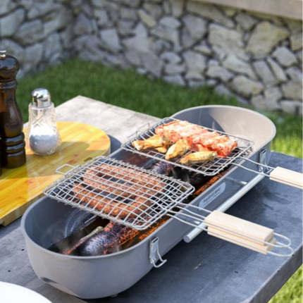 Design Nest Flip Grill Portable Charcoal BBQ with Wooden Cover as Chopping Board