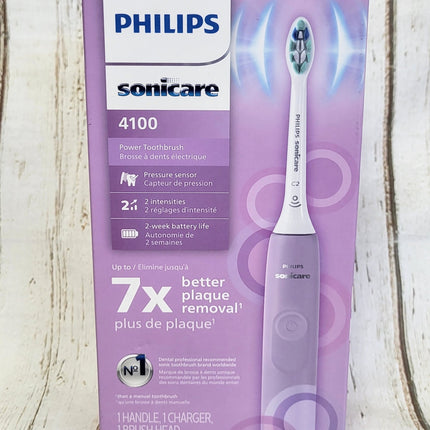 Philips Sonicare 4100 Electric Toothbrush, Sonic Toothbrush with Two Intensity Levels, Pressure Sensor and Timer, Lush Lilac Prismatic, Model HX3689/24