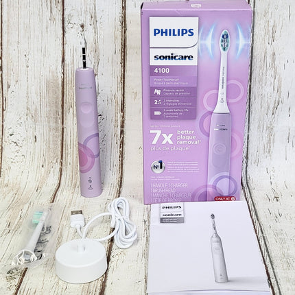 Philips Sonicare 4100 Electric Toothbrush, Sonic Toothbrush with Two Intensity Levels, Pressure Sensor and Timer, Lush Lilac Prismatic, Model HX3689/24