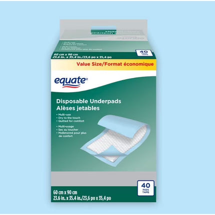 Equate Disposable Underpads 40ct, 60 cm x 90 cm
