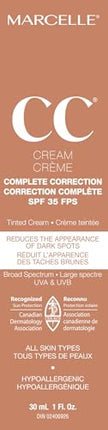 Marcelle CC Cream SPF 35, Light Medium, Complete Correction, Tinted Moisturizer, Perfume-Free, Paraben-Free, Oil-Free, Hypoallergenic, Cruelty-Free, 30 mL