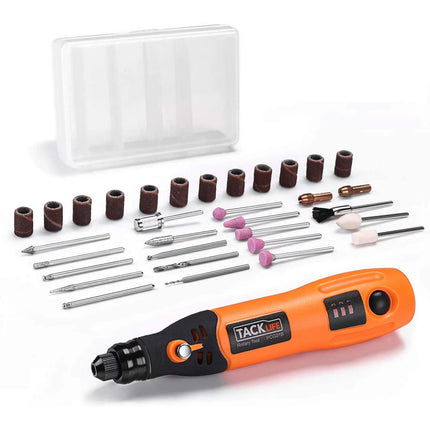 Tacklife 3.7V Cordless Rotary Tool Portable, Perfect for Nail Polishing and Light Duty, 31 Accessories and USB Charging Cable-PCG01B