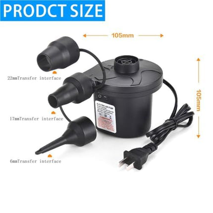 Electric Air Mattress Pump Portable Quick-Fill Air Pump with 3 Nozzles, 110V AC/12V