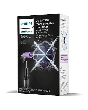 Philips Sonicare Power Flosser 3000 Cordless, Oral Irrigator Quad Stream technology and whisper quiet, Black, HX3826/23