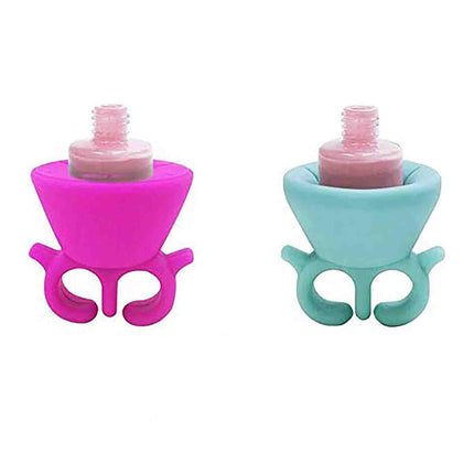 TCBWFY 2 Pack Ring Wearable Anti-Spill Nail Polish Bottle Holder Soft Flexible Silicone, RED & TEAL