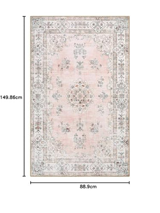 Lahome Boho Pink Area Rug 3x5', Floral Kids Rugs for Girls Room Bedroom Playroom, Washable Non Slip Flower Bathroom Mat Carpet for Nursery Entryway Bedside Indoor Floor Home Decor, Peach