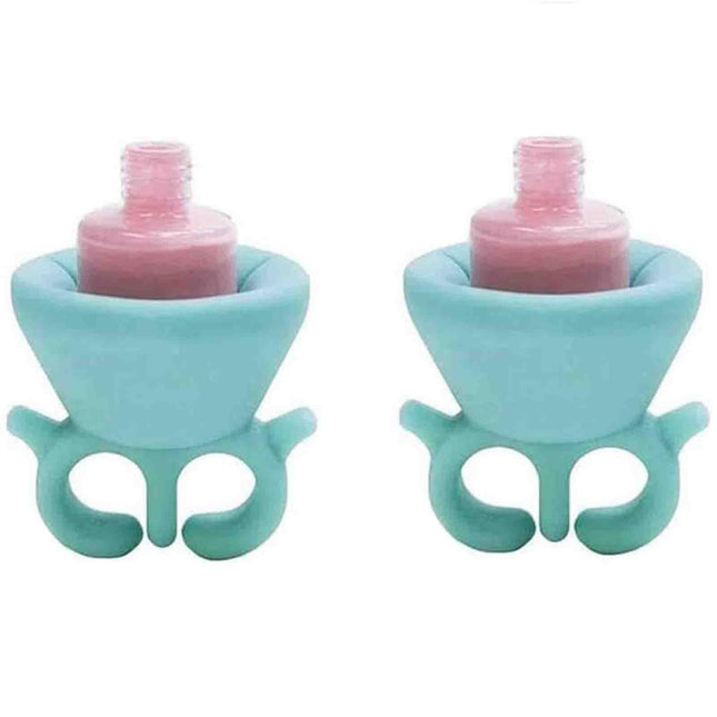 TCBWFY 2 Pack Ring Wearable Anti-Spill Nail Polish Bottle Holder Soft Flexible Silicone, TEAL