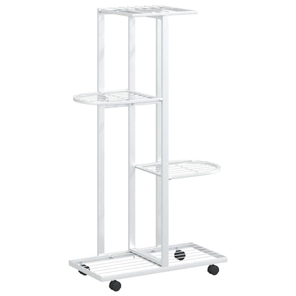 4-Floor Iron Flower Stand with Wheels - Display and Storage Rack in White