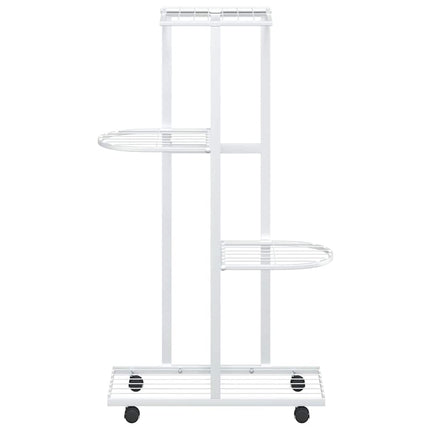 4-Floor Iron Flower Stand with Wheels - Display and Storage Rack in White