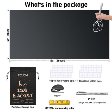 ECUCM 138" x 57" Blackout Curtains Window Covering Portable Blackout Shades, 100% Room Darkening Black Out Blinds for Baby Nursery Kids Bedroom Travel Temporary
