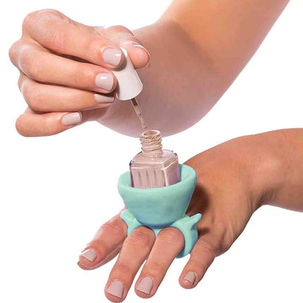 TCBWFY 2 Pack Ring Wearable Anti-Spill Nail Polish Bottle Holder Soft Flexible Silicone, RED & TEAL