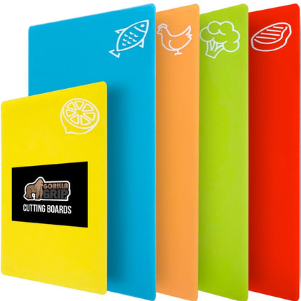 GORILLA GRIP Original Set of 5 Flexible Plastic Cutting Boards, 4 Large Plus Small Board, Gripped Backing, Dishwasher Safe, Non Porous, Multi Color