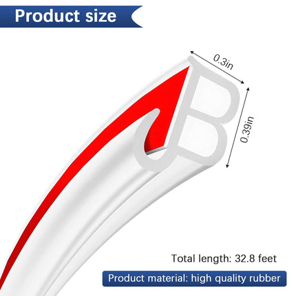 TSUGAMI Universal for SUV Sedan Truck 32.8ft Rubber 2 In 1 Self Adhesive Soundproofing Anti-Collision Weather Car Door Seal Strip Edge Protector, White