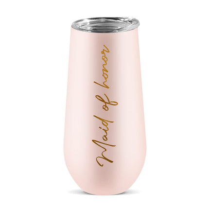 ElegantPark Maid of Honor Gifts Champagne Flutes Bridesmaid Proposal Gifts for Maid of Honor Tumbler Wedding Bachelorette Party Cup Pink Stainless Steel Wine Tumbler 6 oz
