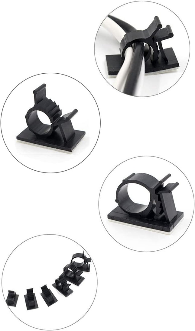 Cable Clips,Self-Adhesive Wire Holder Cable Organizer Cord Management Clamps with Adjustable Backed Black (10 Pack) (XL)