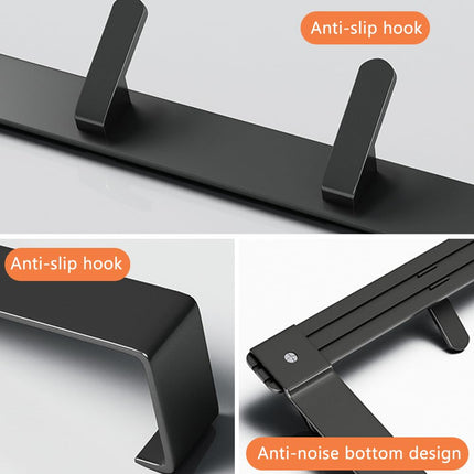 Over The Door Hooks Hanger with Long Arms, Door Hanger with 5 Coat Hooks, Aluminum Towel Holder for Bathroom, Heavy Duty Coat Rack for Hanging Key Clothes Hat Towel Jacket (Black)