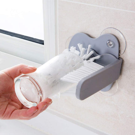 360° Glass Cup Brush Cleaner with 3 Suction, Bar Glass Washer Sink Attachment, Flexible Bristles Double Sided Scrubber Brush for Home, Kitchen, Wall, Table or Sink Bottom
