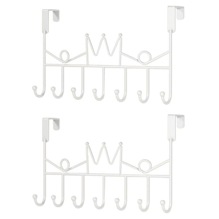 GVRGO Over Door Hanger with 5 Hooks, Metal Over The Door Towel Hook, Decorative Overdoor Organizers (Crown White, 2PCS)
