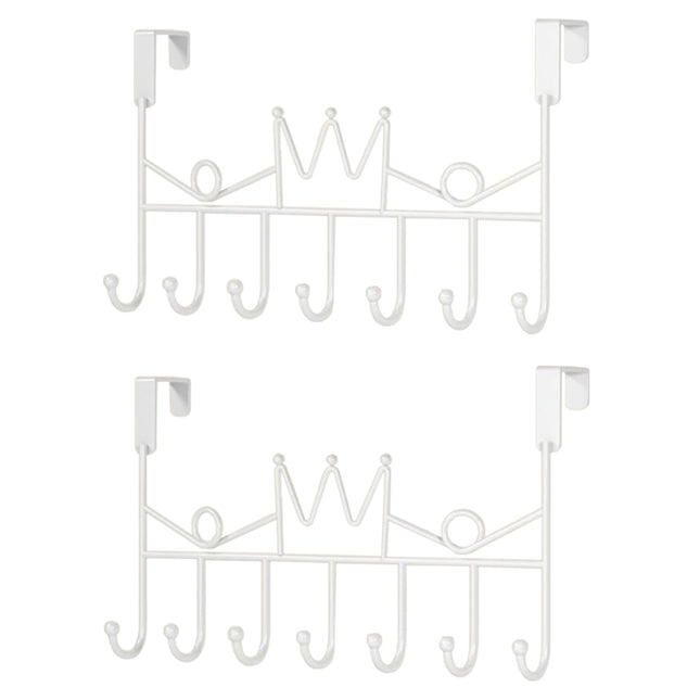 GVRGO Over Door Hanger with 5 Hooks, Metal Over The Door Towel Hook, Decorative Overdoor Organizers (Crown White, 2PCS)