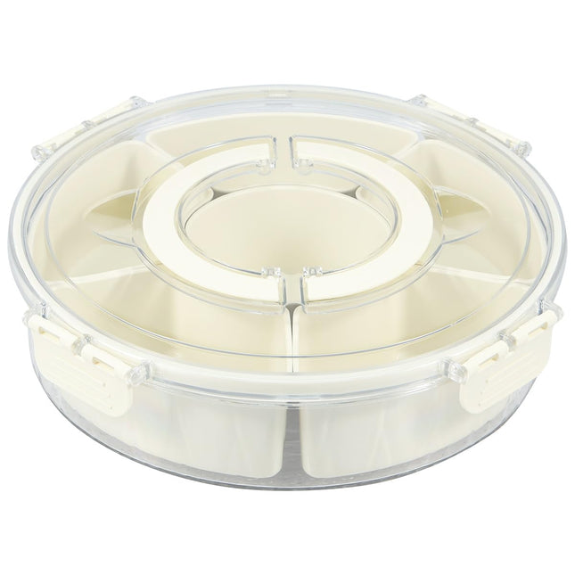 Divided Rotating Serving Tray with Lid and Handle, Container for Fruits Snacks Veggie Charcuterie, Snack Spinner Organizer, Snack Trays Serving Tray with Lid (1)