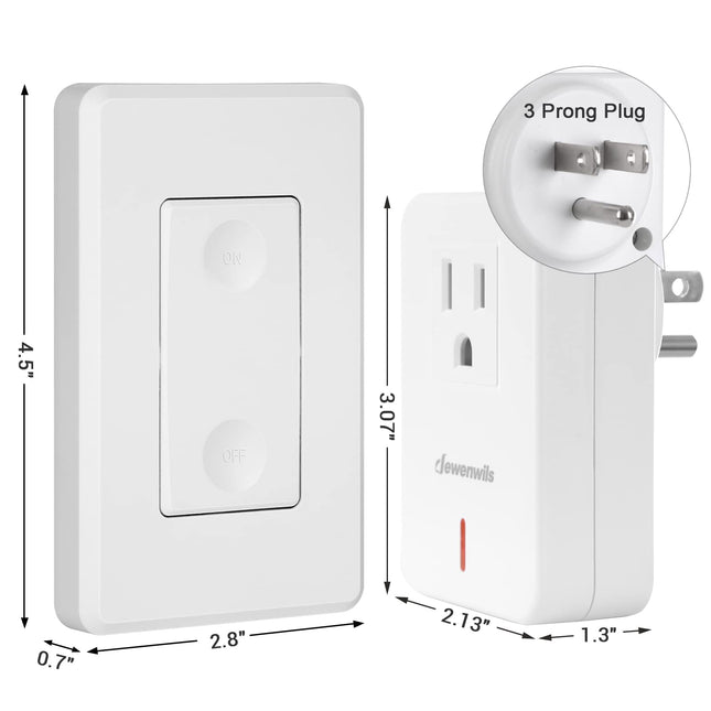 DEWENWILS Wireless Remote Wall Switch and Outlet, Plug in Remote Control Outlet Light Switch for Lamp, Fans, No Wiring, Expandable, 100ft RF Range, (2 Switches & 1 Receiver, HRLS21C1