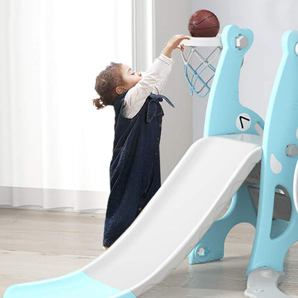 EAQ 4-in-1 Slide and Swing Set with Climber and Basketball Hoop,Play Climber Slides Playset for Indoor & Backyard ，Gifts for Toddlers(Blue)