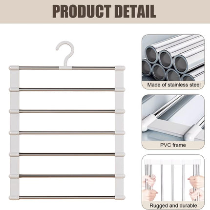 1 Pc Stainless Steel Pants Rack,6 Layers Trouser Hanger  Foldable Ladder Clothes Organizer, Space-Saving Wardrobe Hanger for Pants, Jeans & Trousers Storage