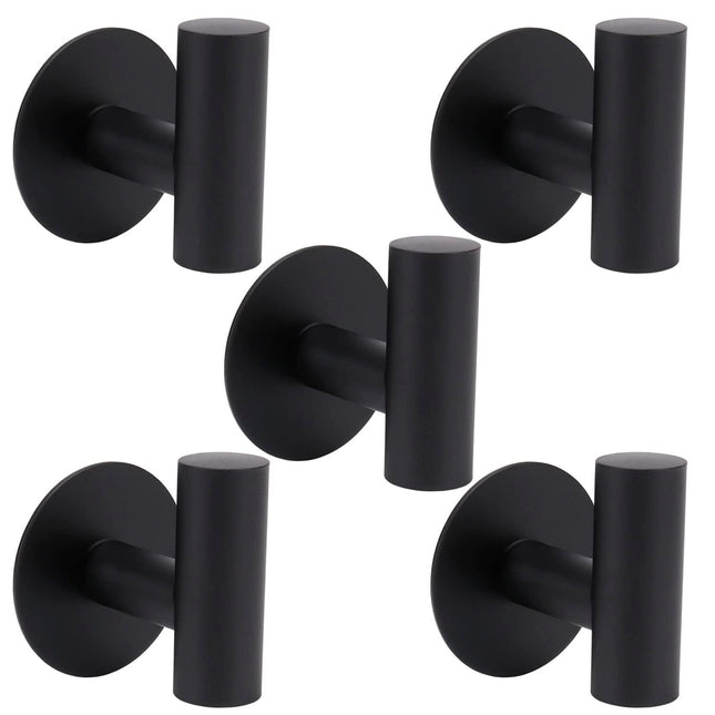 TocTen 5-PACK 304 Stainless Steel Strong Self Adhesive Bath Towel/Robe Hook, No Drilling, Matte Black
