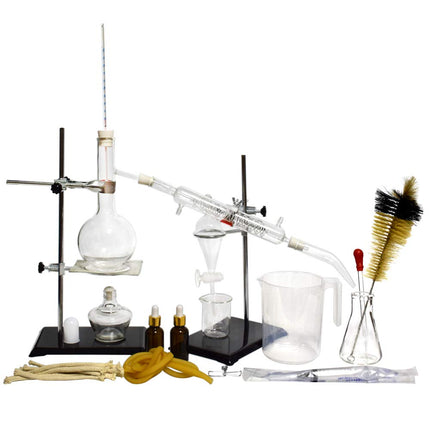 New 500ml 44pcs Lab Essential Oil Distillation Apparatus Water Purifier Distiller Glassware Kits w/Tool Case Condenser Pipe