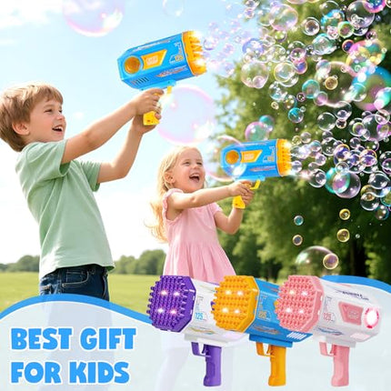 Bubble Machine Gun for Kids Toddlers, Upgraded 125-Hole Bubble Blaster with Bubble Solution & Led, Bubble Bazooka Guns for Wedding Outdoor Party Birthday Beach Toddlers Boys Girls, Blue