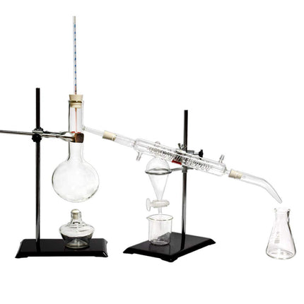 New 500ml 44pcs Lab Essential Oil Distillation Apparatus Water Purifier Distiller Glassware Kits w/Tool Case Condenser Pipe