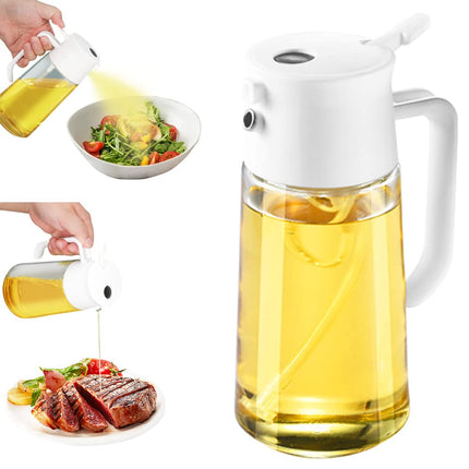 TINMIX Oil Sprayer for Cooking - 2 IN 1 Glass Oil Dispenser & Olive Oil Mister Sprayer Bottle for Kitchen Frying Grilling Salad BBQ, Large Capacity 500ml, White