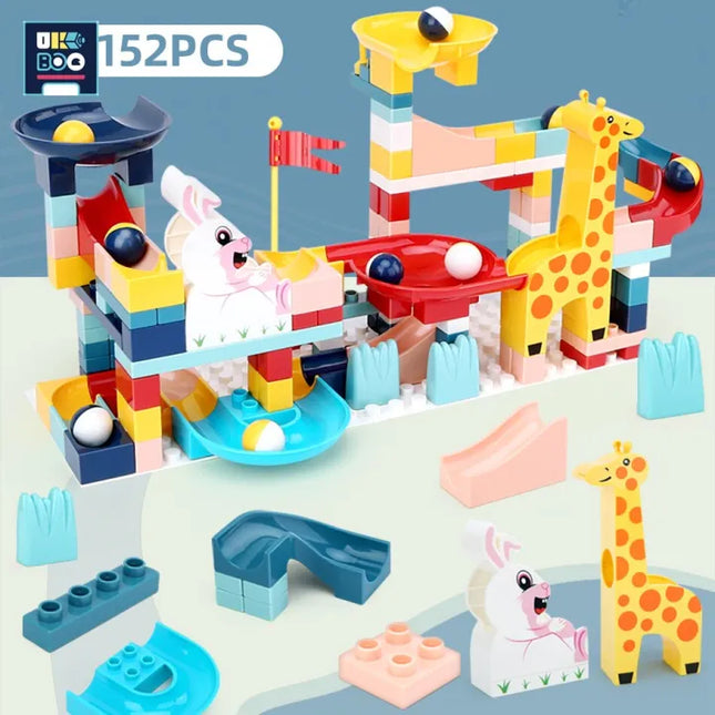 152CS Marble Run Race Track Slide DIY Building Blocks City Set Big Size Baseplate Funnel Bricks Educational Toys Children
