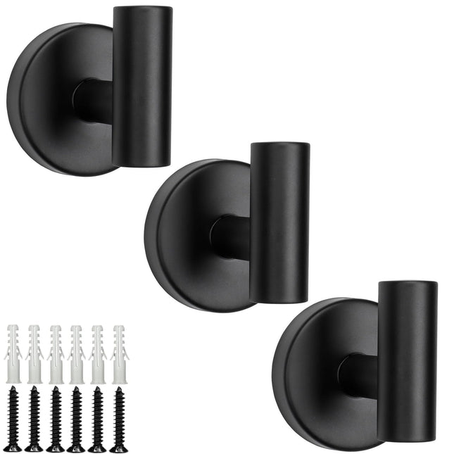 TocTen 3-PACK Wall-Mounted 304 Stainless Steel Towel/Coat Hook, Matte Black