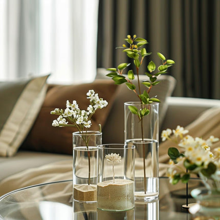 UPBUD 12PC Clear Cylinder Vases for Centerpieces | 4, 6, 8,10 Inch Tall Flower Vase for Wedding Decorations, Clear Floating Candle Vases in Bulk, Hurricane Candle Holders for Table, Home Décor
