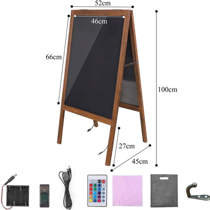 LED Drawing Chalk Board: Large Double Sided Blackboard with Lights - Wooden Message Chalkboard Display with 15 Light Colors 4 Flashing Mode for Kids, Restaurant Menu, Bar, Celebration