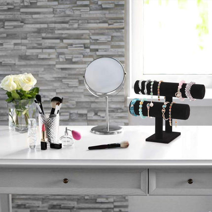 Resulzon 2 Tier Black Velvet T-Bar Bracelet Watch Bangle Necklace Holder Jewelry Stand Display Organizer