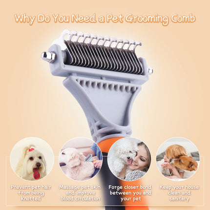 Professional Pet Dematting Comb with Double Sided Stainless Steel Pet Safe Blades, Shedding Brush Undercoat Rake tool for Removing Knots and Tangled Hair.