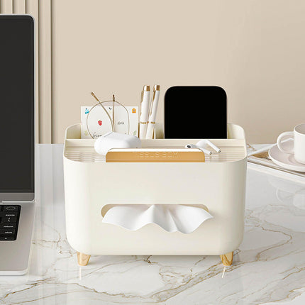 Tissue Box Organizer Cover for Storage Napkin Facial Tissue Holder Desktop Organizer with Stationery Pen Remote Control Decorative Box Tissue Box for Home Office Restaurant Car (A)