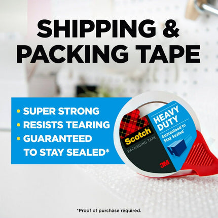 Scotch Heavy Duty Shipping Packing Tape, Clear, 1.88 in. x 38.2 yd., 1 Tape Roll with Dispenser