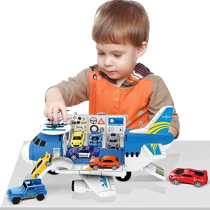 Kids Airplane Toys Transport Cargo Play Kit, Aircraft Vehicle Toys Big Transport Cargo with 8 Mini Cars and Helicopter, Kids Birthday T55