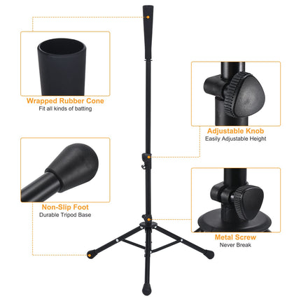 PATIKIL Travel Baseball Batting Tee, Portable Baseball Tee for Hitting Adjustable Height 25" to 41" Tripod Softball Tee Stand for Hitting Training Practice, Black