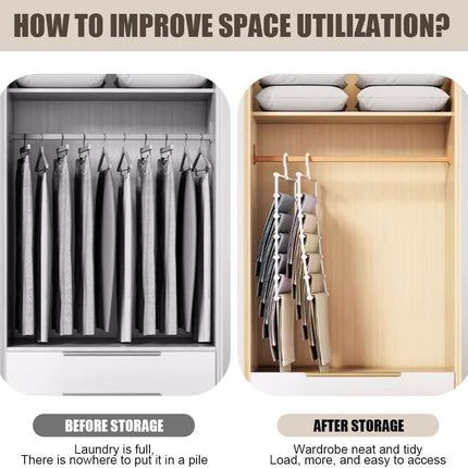 1 Pc Stainless Steel Pants Rack,6 Layers Trouser Hanger  Foldable Ladder Clothes Organizer, Space-Saving Wardrobe Hanger for Pants, Jeans & Trousers Storage