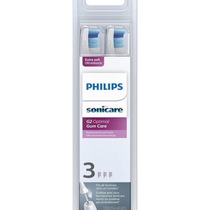 Philips Sonicare G2 Optimal Gum Care Brush Heads, Genuine Replacement Toothbrush Heads, White, 3 Pack, HX9033/65