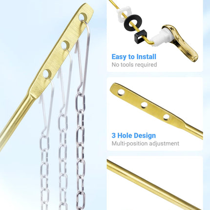 WINONLYB Universal Toilet Handle Replacement Kit Side Mount Toilet Flush Handle Compatible with American Standard Toilet Parts Toilet Handle Lever with Stainless Steel Flapper Chain, Gold