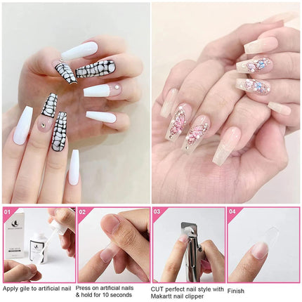 MAGIC ARMOR Coffin Nail Tips Clear nail tips with glue for Press on Nails Ballerina Nails 10 Sizes Full cover fake nails with nail glue nail files nail clippers for DIY Nail Art Extension