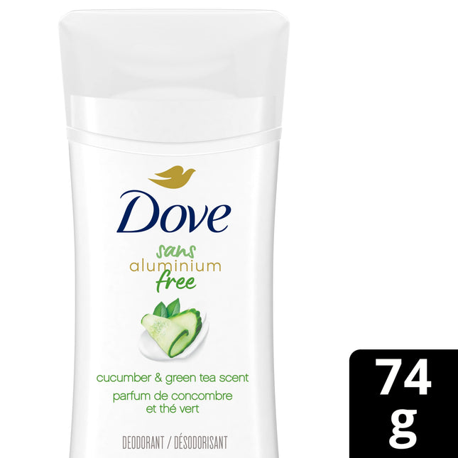 Dove Aluminum Free Déodorant for Women Cucumber & Green Tea Scent for Soft, Comfortable Underarms, 74g